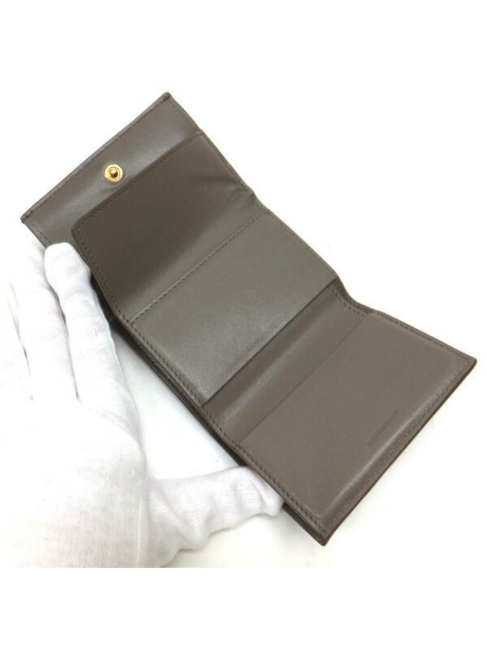 Celine Small Trifold Wallet Leather Gray Gold - Picture 3 of 7